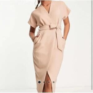 NWT‎ Closet London (ASOS) Kimono Wrap Dress Womens US Size 4 Blush